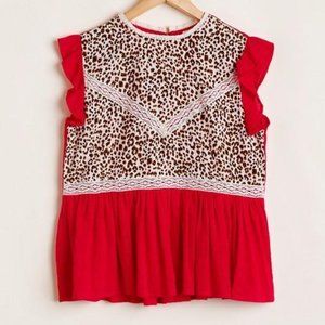 Lace Animal Print Peplum Top by Umgee Clothing Size Small